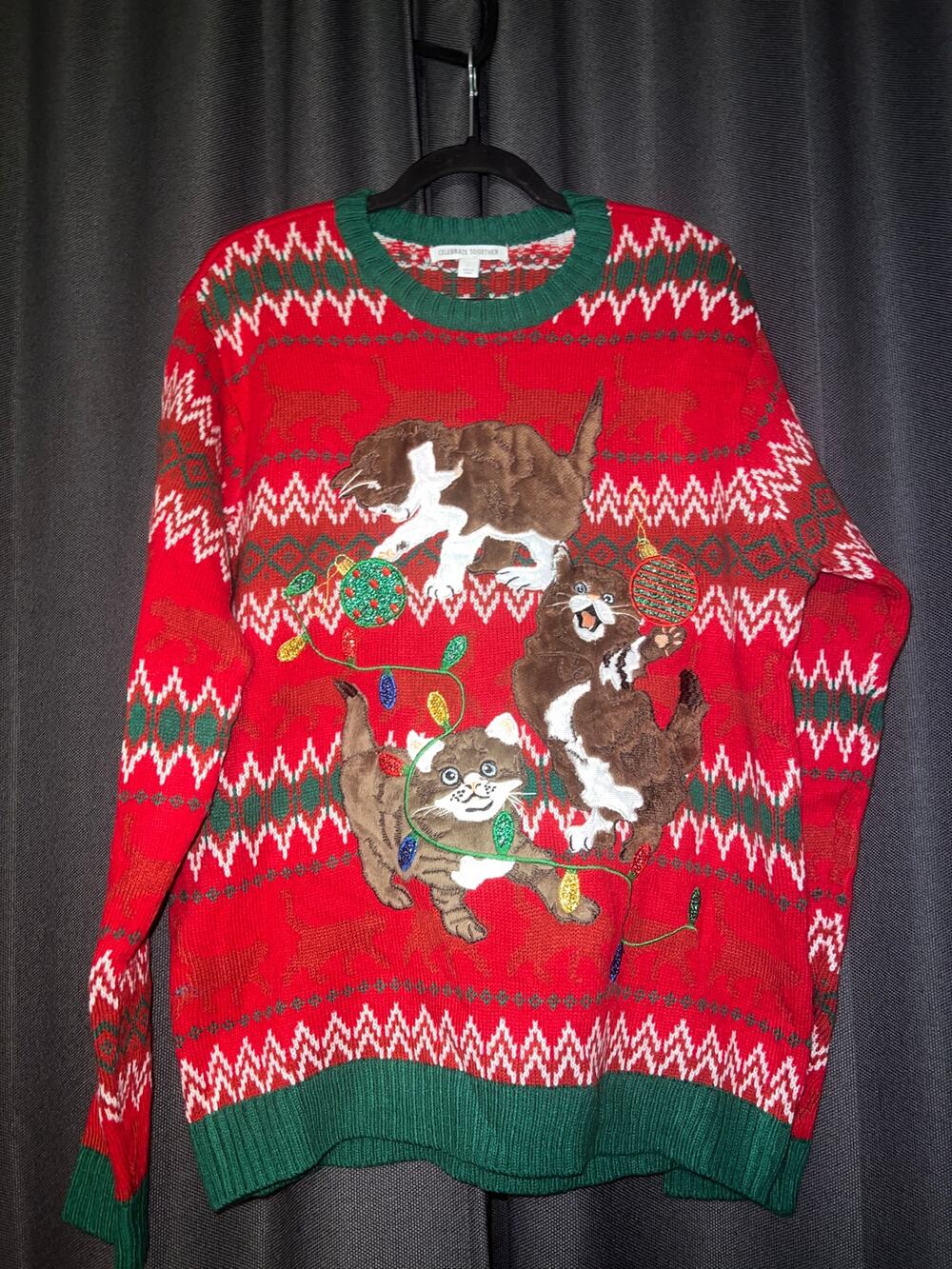 Ugly Christmas Sweater Xmas Size Large Cat